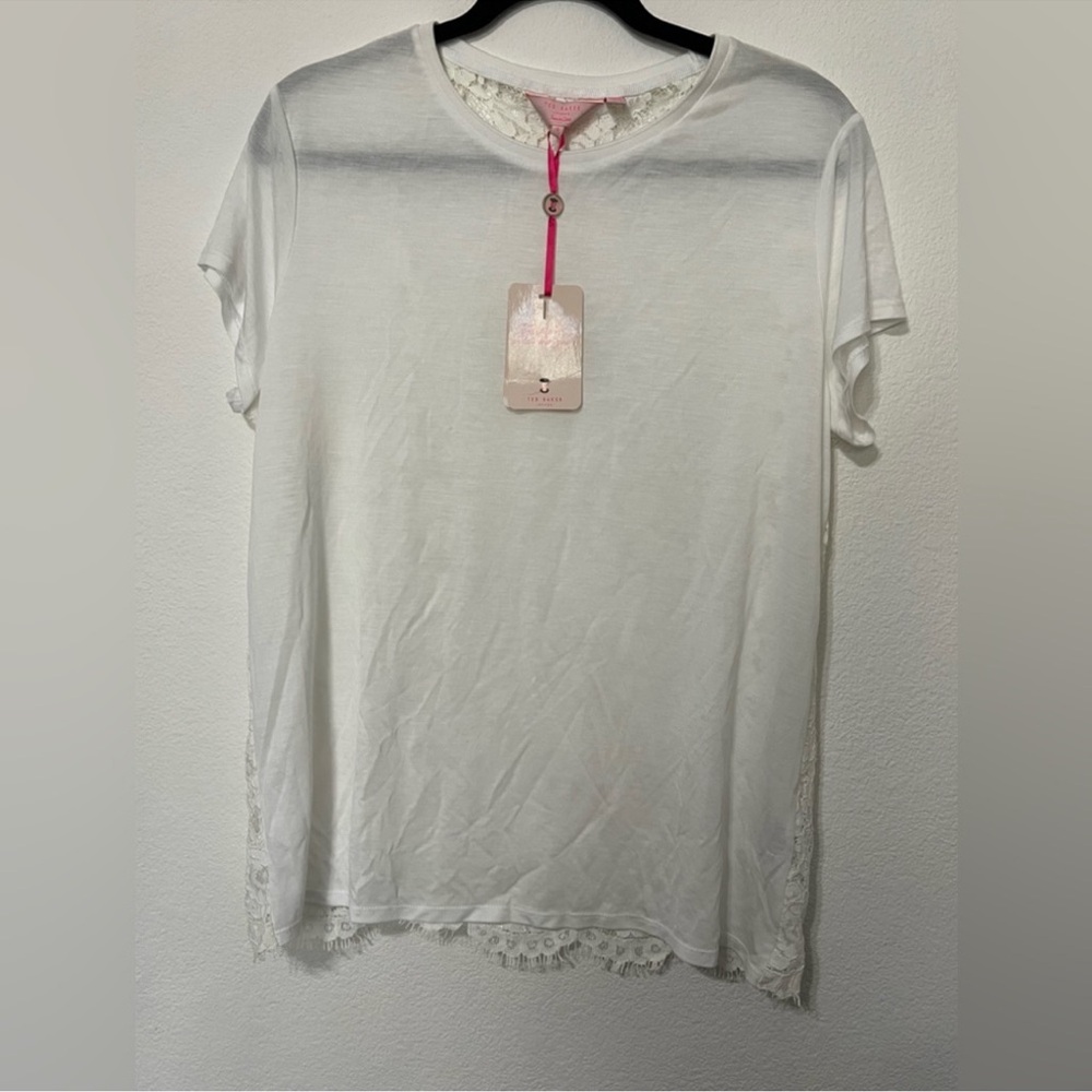 Ted Baker White Lace Accent Short Sleeve Top